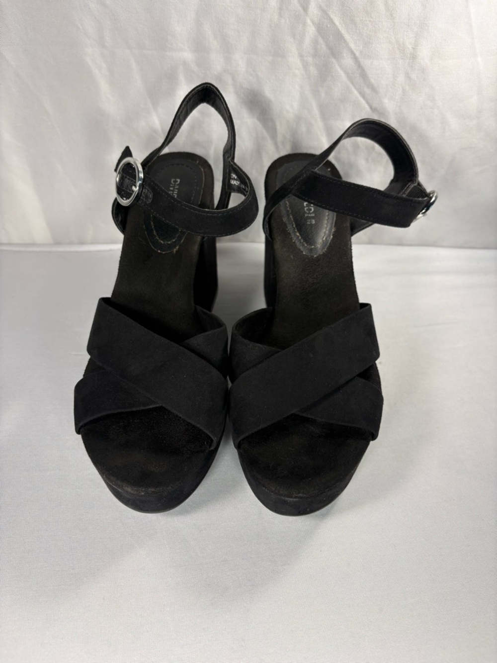 H&M Black Suede Platform Crisscross Ankle Strap Sandals